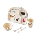 Bamboo fiber kids dinnerware set with woodland animal illustrations in cream white - Sika Deer - Display Box / Rectangle