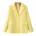 Heldergele satijnen blazer voor dames met reverskraag en strikdetail op de rug - S / Geel