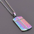Rainbow plated stainless steel rectangle pendant necklace with cross and texture - Pendant + 50cm Necklace / Colorful