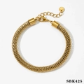 Elegantly braided stainless steel mesh bracelet in polished gold finish with a lobster clasp - Gold Mesh Tube Weave Stainless Steel Bracelet (B425)