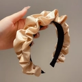 Serre-tête élégant en satin champagne avec design plissé rétro pour femmes - Kaki