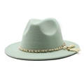 Detail of mint green wool fedora featuring a gold pearl chain and stylish tassel fringe - M (56-58cm) / Mint Green