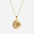 Collana in acciaio inossidabile placcato oro 18K con pendente sole e luna e zirconi - Stile Ciondolo Sole e Luna Oro (JDN21113)
