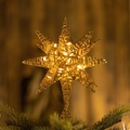 Golden hollow Christmas tree topper star with internal LED lights and glitter finish - 20CM Gold 18-Pointed Star