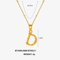 Gold stainless steel bamboo style alphabet necklace with letter D pendant and size details - Letter D (Gold)