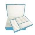 Sky blue double-layer jewelry storage box with white lining and removable tray - Double Layer 23*17*9 / Sky Blue