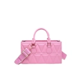 Pink triangular quilted crossbody bag with textured faux leather and wide strap - Pink