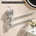 Rotatable double-bar towel rack with silver bow detail and clear acrylic suction base - Transparent 2-Bar with Silver Bow