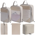 6-piece travel organizer set in light beige diamond pattern fabric for luggage storage - 6-Piece Set (includes Toiletry Bag) / Beige