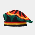 Detailed top view of a Rasta knit beret with signature red yellow and green leaf pattern - M(56-58cm) / Reggae Black Leaf Pattern Beret (4#)