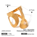 Detailed view of adjustable golden wavy ring with size and waterproof specifications - JDRW2405030 / Double-layer Wide Wave / Gold / Adjustable