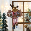 Hanging Christmas reindeer plush decoration with Feliz Navidad text and festive wood accents - Elk Style / 16*23cm