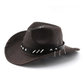 Bruine suède western cowboyhoed met retro punk metalen ringen en zilveren studs - M(56-58cm) / koffiekleur