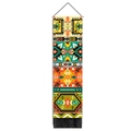 Arazzo bohémien con stampe geometriche, asta in legno e nappe nere decorative - 32.5x130cm / Stile 4