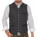 Medium gray V-neck men's waistcoat in wool blend texture for wedding groom and best man - XS / Tops / Gray