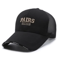 Unisex black breathable mesh baseball cap with embroidered PAIRS FRENCH lettering - Adjustable / Black with Gold Embroidery
