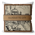 Geometric plaid Istanbul silhouette printed pillow cover with a classic white fabric finish - 45*45cm (No Insert) / City Architecture Silhouette (CRD61-7)
