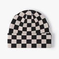 Black and white checkerboard knit beanie with a stylish thick folded cuff design - Beige