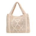 Borsa a mano in maglia beige con motivi intrecciati e manico a treccia moda - Bianco Sporco