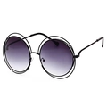 Round double-frame metal sunglasses with purple gradient lenses and slim black temples - Black Frame Purple Gradient C7