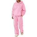 Men's pink hooded sweatshirt and loose sweatpants set with dropped shoulder style - Pink