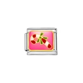 Italian modular stainless steel charm featuring a pink enamel Christmas candy cane design - Christmas Candy Cane Style (Y197)