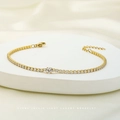 Gold plated tennis bracelet with round zirconia stones and adjustable chain - White (B0011R-5)
