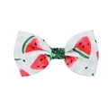Watermelon print bow hair clip with green glitter center and striped grosgrain ribbon - 1-White Watermelon Stripe with Green Glitter