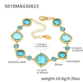Stainless steel 18k gold plated anklet with blue Czech glass and zircon stones - Square-Gold Blue Zircon (S010)