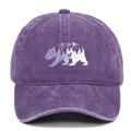 Bordado detallado de oso y montañas en gorra de béisbol de algodón morado lavado vintage - Ajustable / Púrpura