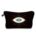 Portable black evil eye makeup bag with durable fabric and golden zipper closure - Black Gold Eye 655