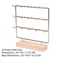 15-hook gold jewelry stand with wooden base for earrings and necklaces, size 24x7x27cm - 15 Hooks / Gold