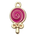Golden lollipop charm with pink spiral enamel and a delicate bow detail for DIY jewelry - Lollipop