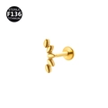 Golden F136 titanium piercing stud with a leaf-shaped marquise stone floral design - Style 5 / 1.2x6mm / Gold