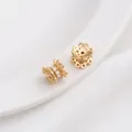 14K gold filled lace crown spacer bead with white zircon inlay for DIY jewelry - 7# Hollow Flower Cap / 7x8mm / 14K Gold