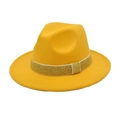 Classic bright yellow wool fedora hat with a shimmering gold glitter band for unisex style - Yellow