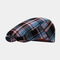 Close-up of navy and pink plaid flat cap showing premium twill fabric and stitching - One Size / Black