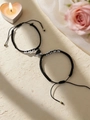 Magnetic couple bracelets with His and Hers letter beads and black braided ropes - HIS/HERS Letter Beads - Heart Magnetic - Black Rope