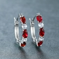 Silver 925 hoop earrings with alternating red oval cut and white round zircons - Red
