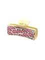 Western style leather hair claw clip with pink lightning pattern on beige finish - Pink Lightning Pattern
