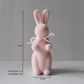 Pink flocked moss Easter rabbit figurine with ribbon, 20cm height decorative bunny - Pink (Height 20cm)
