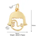 Goldener Mädchen-Anhänger mit Zirkonia-Augen und 14mm Maßen für DIY-Schmuckherstellung - Mädchenkopf Silhouette (K304728-Gold)