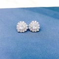 Silver halo stud earrings with heart-cut ruby red stone and white zircon accents - White Zircon Stud Earrings