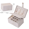 Beige double-layer jewelry storage box with dimensions 17.5x12.5x9cm and pearl velvet lining - White