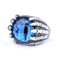 Detail shot of vintage stainless steel dragon claw holding a blue demon eye ring - Size 15 / Blue (20106)