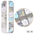 Close-up of 12-grid box with snowflake glitters and sequins for Christmas nail art decor - 12 Grids / White Holographic Snowflake Glitter Style (12G-56)