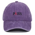 Purple washed cotton baseball cap with black Paris embroidery and Eiffel Tower icon - Adjustable / Purple