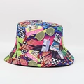Reversible geometric rhombic bucket hat with colorful retro 80s icons print design - One Size (54-58cm) / Glasses Lattice