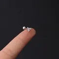 Minimalist 16G stainless steel labret stud with three sparkling white zircons in a triangle - Three Stone Style (333-1#S) / Silver