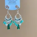 Detail of 925 silver vintage earrings with green turquoise beads and pearl tassels - 22# Silver - Turquoise Beaded (Silver Earring Post)